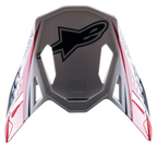 Alpinestars Supertech M10 Carbon Meta2 Visor, Motocross Helmet Accessory, White Red and Blue Glossy finish, featuring a large black Astar logo on top and side branding, aerodynamic design with ventilation cutouts for off-road helmets