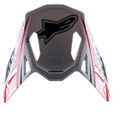 Alpinestars Supertech M10 Carbon Meta2 Visor, Motocross Helmet Accessory, White Red and Blue Glossy finish, featuring a large black Astar logo on top and side branding, aerodynamic design with ventilation cutouts for off-road helmets