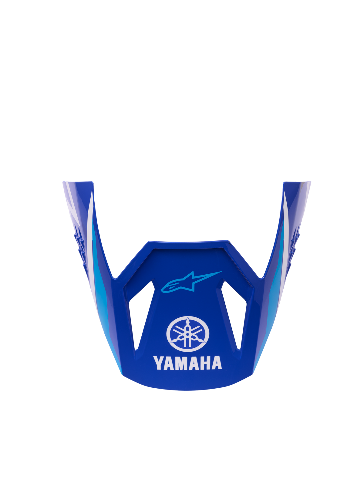 Alpinestars Yamaha S-M3 Youth Visor, Replacement Helmet Accessory, Blue White Glossy, featuring white Yamaha and light blue Alpinestars logos, glossy finish, designed for youth motocross helmets