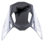 Alpinestars S-M8 Factory Visor, Motocross Helmet Accessory, White with Black Alpinestars Logo, replacement peak featuring aerodynamic cutouts and snap-on design for Supertech M8 helmets