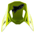 Alpinestars S-M8 Factory Visor, Replacement Motocross Helmet Peak, Bright Yellow Fluo Glossy, featuring a black Alpinestars logo and aerodynamic cutouts, compatible with Supertech M8 helmets