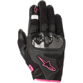Alpinestars Women Stella SMX-1 Air V2 Gloves, Motorcycle Riding Gloves, Black with Fuchsia pink accents, carbon-fiber textured knuckle protector, perforated leather and air-mesh construction for ventilation, short cuff design
