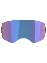 Alpinestars Supertech Mirror Lens, Motocross Goggle Accessory, Mirror Blue with purple hues, featuring Absolute Vision™ technology, integrated tear-off posts, and 'ONE GOAL. ONE VISION.' slogan across the top.