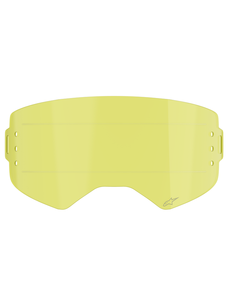 Alpinestars Supertech Roll Off Lens, Goggle Accessory, Clear Yellow tint, featuring built-in horizontal glide lines and etched star logo, replacement lens for motocross and off-road goggles