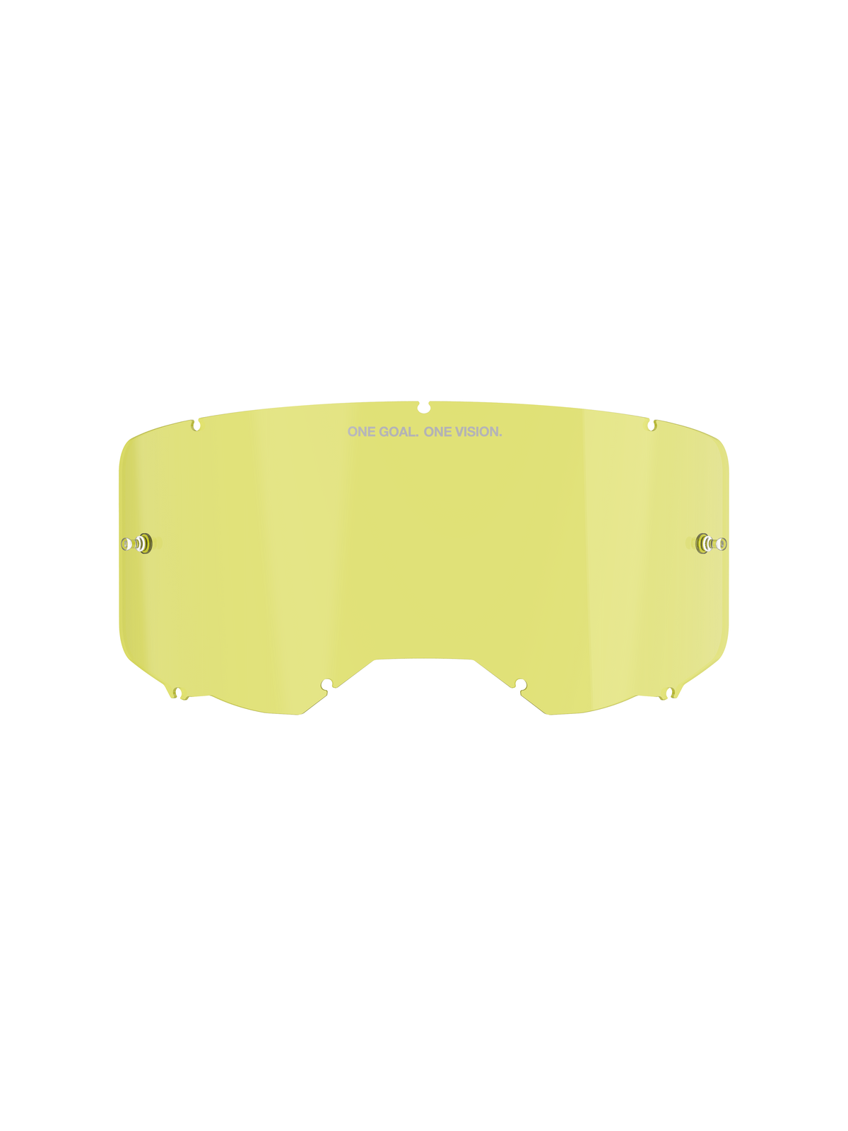 Alpinestars Vision 8-5-3 Replacement Goggle Lens, Yellow tint, polycarbonate construction with integrated tear-off posts, "ONE GOAL. ONE VISION." branding, seven-keyhole locking system, designed for motocross and off-road motorcycle goggles.
