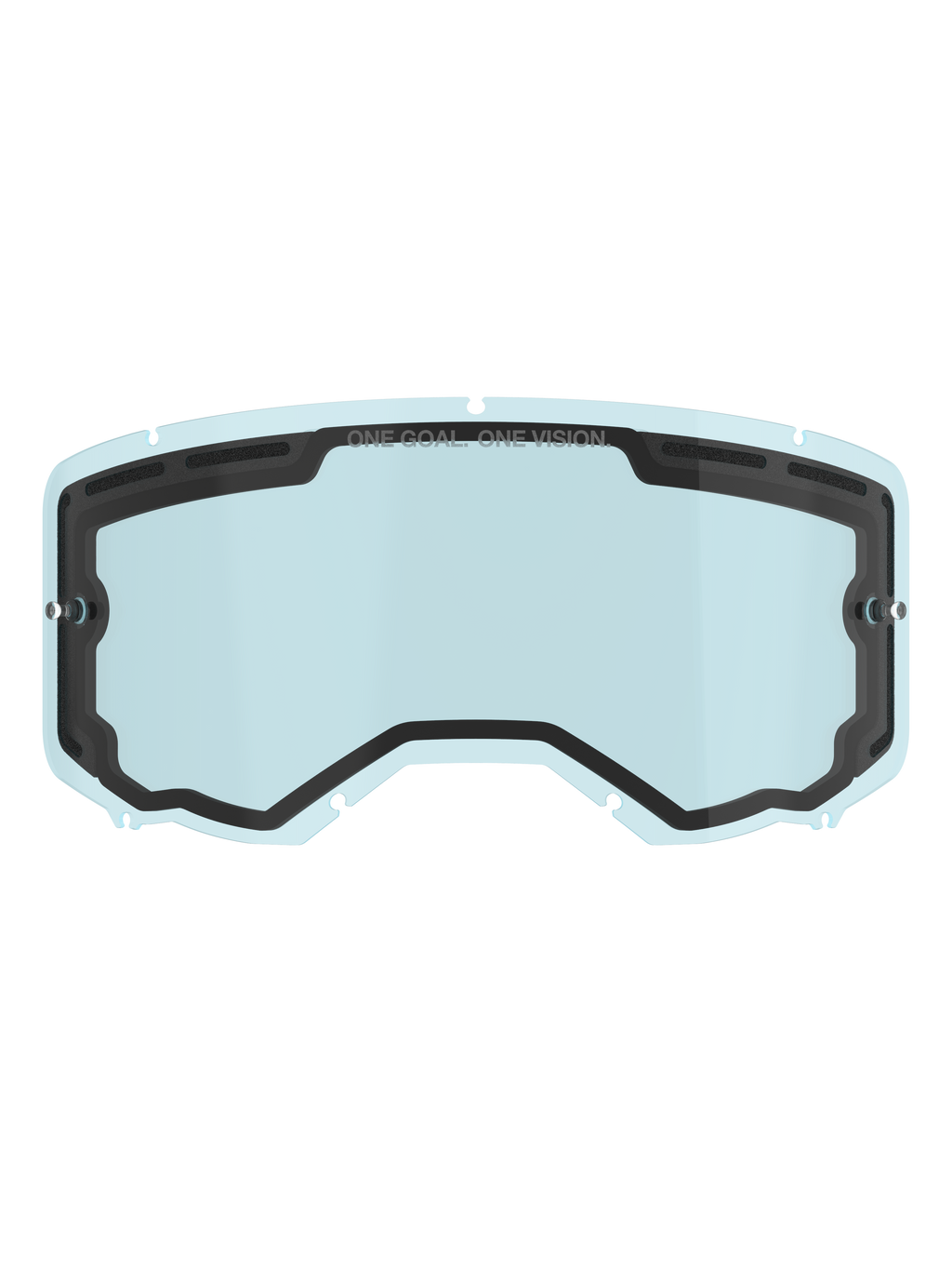Alpinestars Vision 8-5-3 Dual Pane Lens, Light Blue tinted replacement goggle lens, black inner seal with "ONE GOAL. ONE VISION." branding, side tear-off posts, curved design with top ventilation for motocross and off-road riding