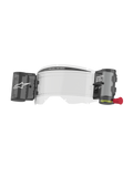 Alpinestars Vision 8-5-3 Roll Film Kit, Transparent Goggle Lens, integrated wide vision roll-off system with smoke-colored canisters, red pull knob, features 'ONE GOAL. ONE VISION.' branding, essential motocross racing accessory for clear visibility