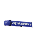 Alpinestars Supertech Goggles Strap, Motocross Goggle Replacement Strap, Blue and White, bold white Alpinestars wordmark and star logo, black ISP wedge and frame attachment clips, durable woven texture