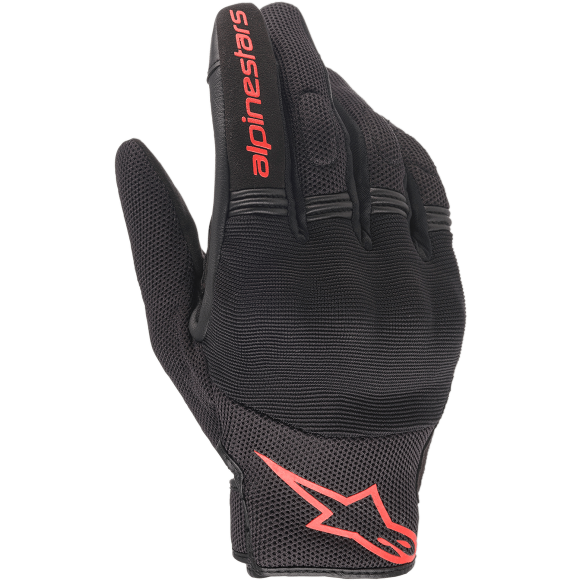 Alpinestars Copper Gloves, Urban Motorcycle Gloves, Black and Red Fluo, featuring Red Astars logo and wordmark, Mesh and Spandex construction with padded knuckles, Lightweight commuter gear