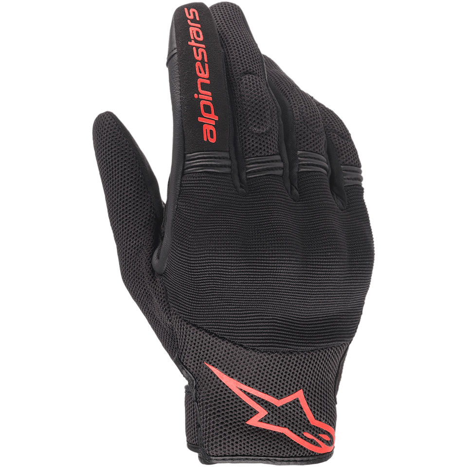 Alpinestars Copper Gloves, Urban Motorcycle Gloves, Black and Red Fluo, featuring Red Astars logo and wordmark, Mesh and Spandex construction with padded knuckles, Lightweight commuter gear