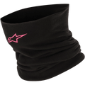 Alpinestars Neck Warmer, Black fleece tubular neck gaiter with pink star logo, soft warm fabric for cold weather motorcycle riding and motorsports