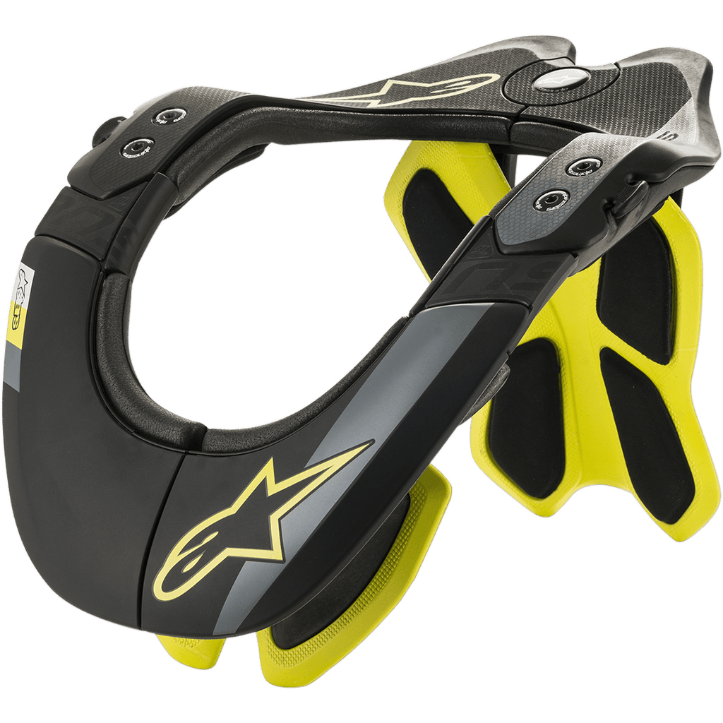 Alpinestars BNS Tech 2 Neck Support, Motorcycle Neck Brace, Black and Fluorescent Yellow, Ergonomic Carbon Polymer Frame with Padded Interior, Star Logo Detail, Motocross and Off-Road Protection
