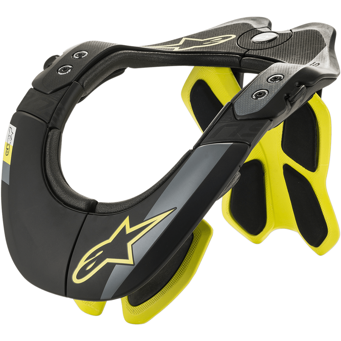 Alpinestars BNS Tech 2 Neck Support, Motorcycle Neck Brace, Black and Fluorescent Yellow, Ergonomic Carbon Polymer Frame with Padded Interior, Star Logo Detail, Motocross and Off-Road Protection