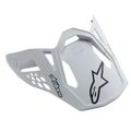 Alpinestars Supertech M10 Dyno Helmet Visor, Matte White, featuring black Alpinestars star logos, motocross racing peak with geometric cutouts for airflow, matte finish, aerodynamic design for off-road performance