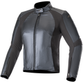 Alpinestars Stella Vika V2 Leather Jacket, Women's Motorcycle Jacket, Metallic Blue, sleek leather construction with matte aramid stretch panels, high collar, front zipper, tailored figure-hugging design