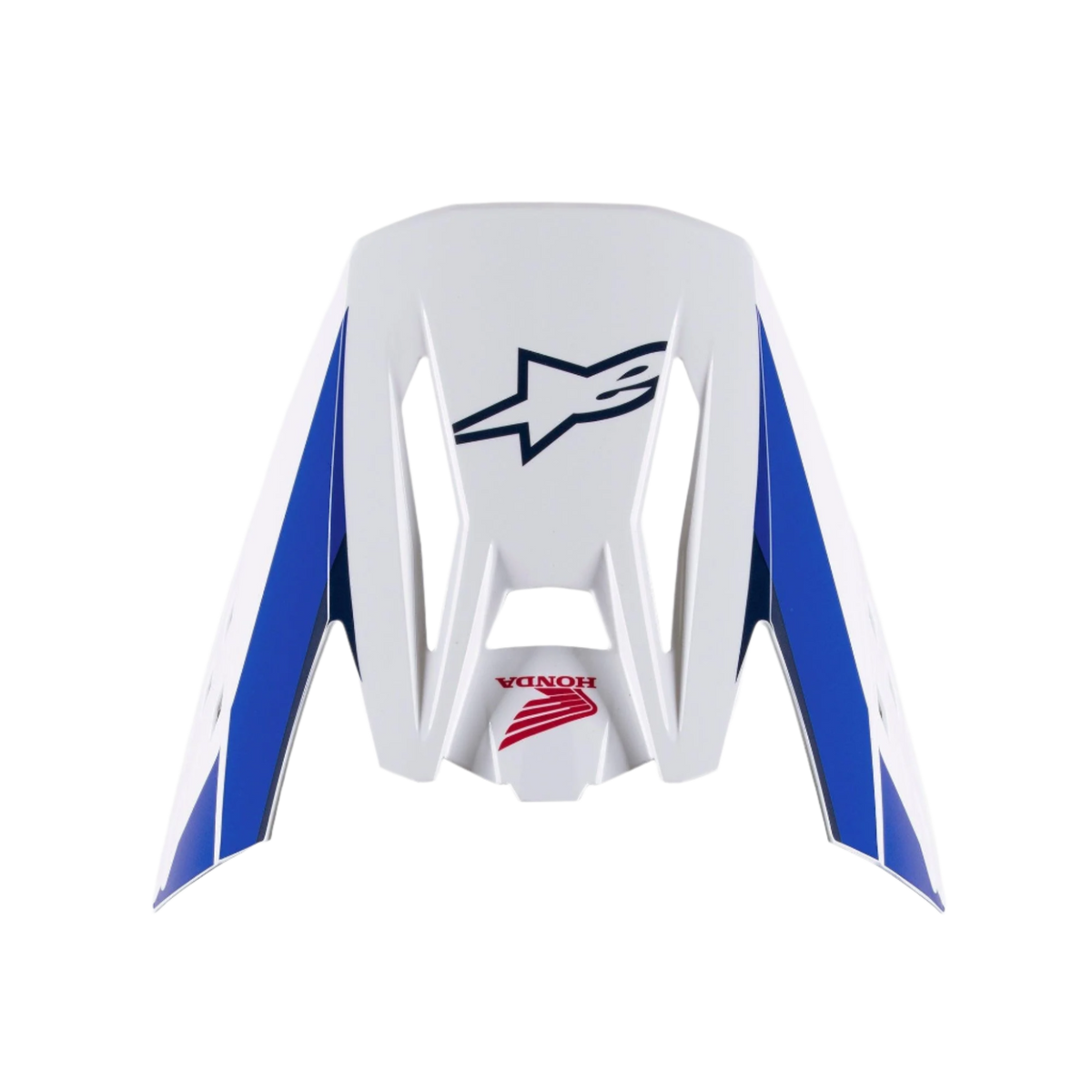 Alpinestars Honda S-M5 Visor, Replacement Helmet Visor, White Blue and Red Glossy finish, featuring blue side panels with navy Alpinestars and red Honda logos, motocross helmet accessory
