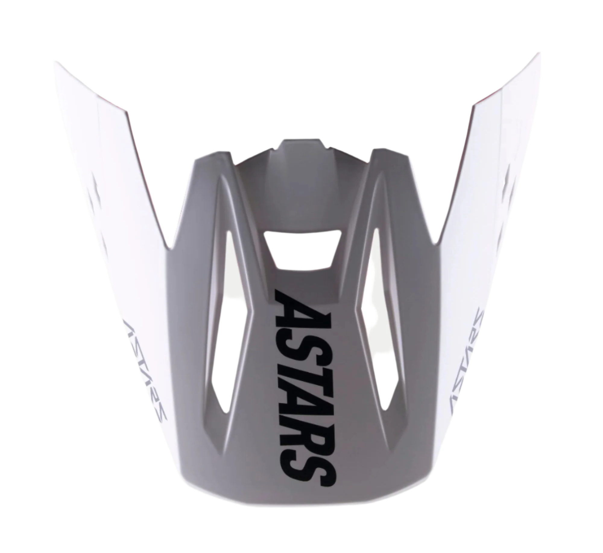 Alpinestars S-M5 Rayon Visor, Helmet Accessory, White Matte, featuring bold black ASTARS branding on the peak, aerodynamic ventilation cutouts, precision-molded plastic construction for SM5 motocross helmets