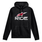 Alpinestars Ride 4.0 Hoodie, Black sportswear pullover with white and red front logo and jersey-lined hood