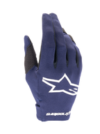 Alpinestars 2025 Radar Gloves, Motocross Gloves, Night Navy and White, textured dark blue fabric with a large white star logo, white branding on the wrist, lightweight design for off-road racing