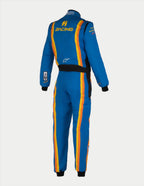 Alpinestars Tech Vision V3 Custom Racing Suit, rear view of blue FIA auto suit with orange stripes and yellow branding.