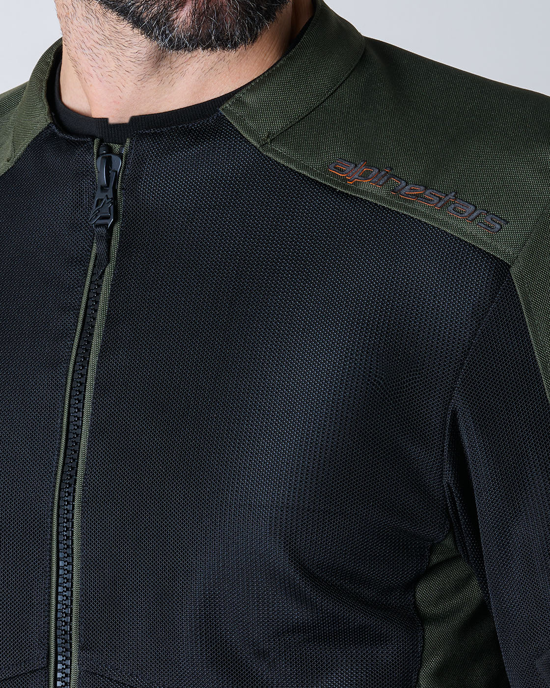 Alpinestars C-1 Air Jacket, men's urban motorcycle jacket in black and khaki with breathable tech mesh for summer airflow.