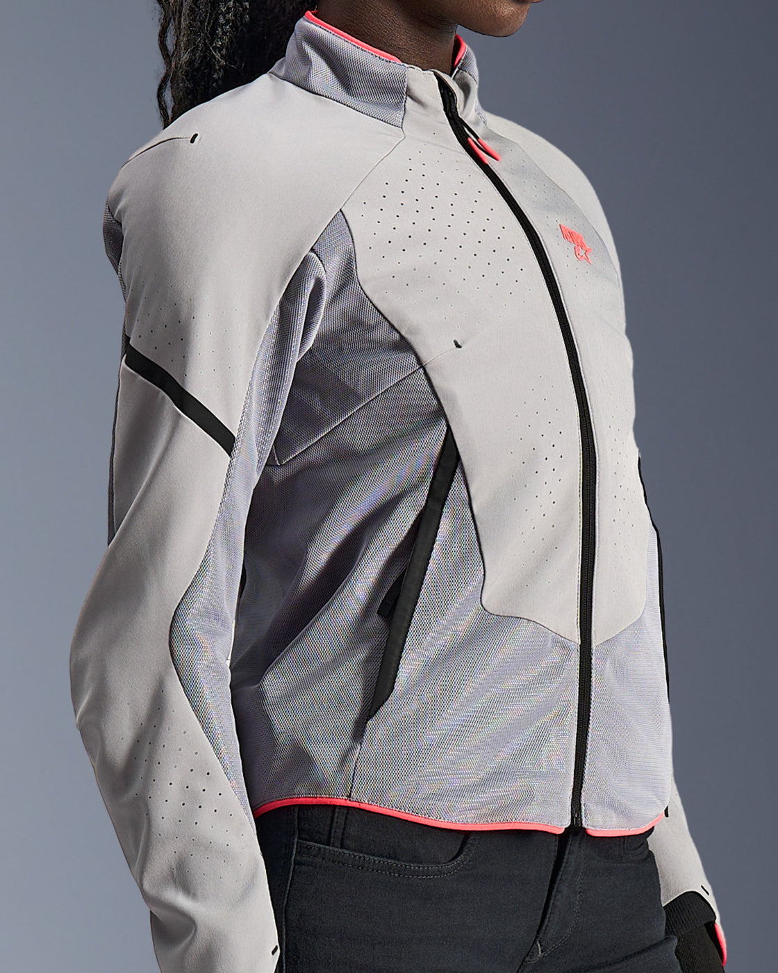 Alpinestars Stella Aeroshell Airflow Jacket, women's motorcycle sport jacket, gray and pink, laser-perforated mesh.