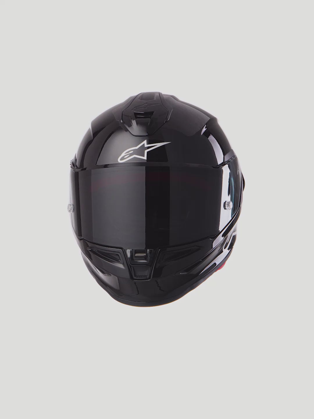 Alpinestars S-R7 Solid Helmet, full-face motorcycle racing and road helmet, Black Glossy with white logo and red details, ECE 22.06 certified carbon composite construction