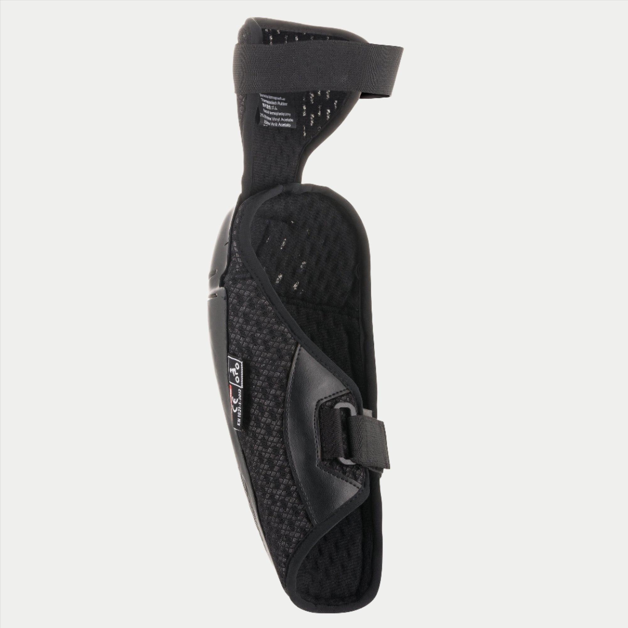 Alpinestars Youth Bionic Plus Elbow Protector, Black, inner view showcasing breathable 3D mesh lining and dual hook-and-loop strap closure, lightweight ergonomic design for youth motocross protection