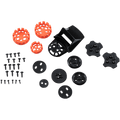 Alpinestars Supertech M10/M8 Helmet Visor Connector Set, Black and Orange, replacement parts kit featuring various black plastic mounts, orange circular connectors, and metal screws, designed for secure visor attachment on motocross helmets