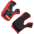 Alpinestars Supertech M10/M8 Cheek Pads +5mm, Motorcycle Helmet Replacement Padding, Red and Black, featuring a honeycomb textured interior surface and black backing with orange emergency pull tabs, XS-40 size marking